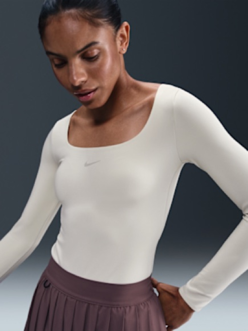 Nike Women’s Long-Sleeve Square Neck Bodysuit in Cream
